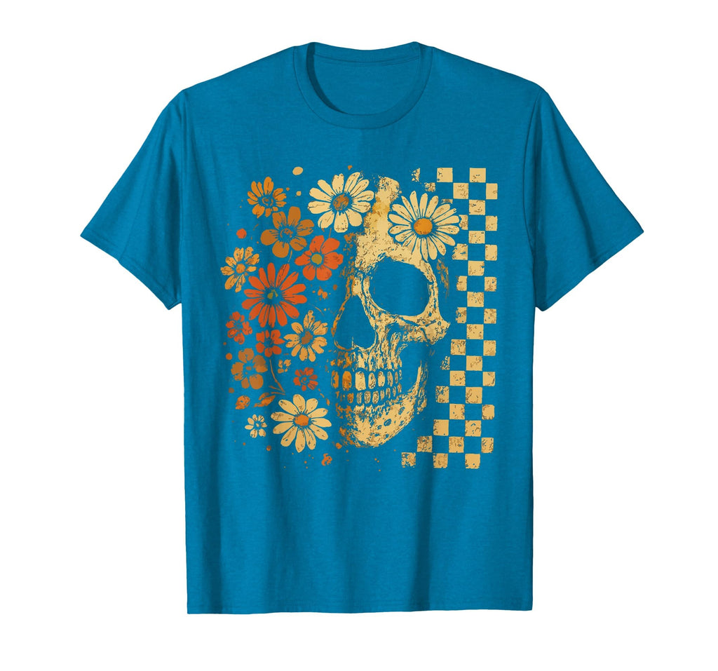 Floral Skull Grunge Aesthetic T-Shirt - Custom Art Print Men Women - T-Shirt, Sweatshirt, Hoodie