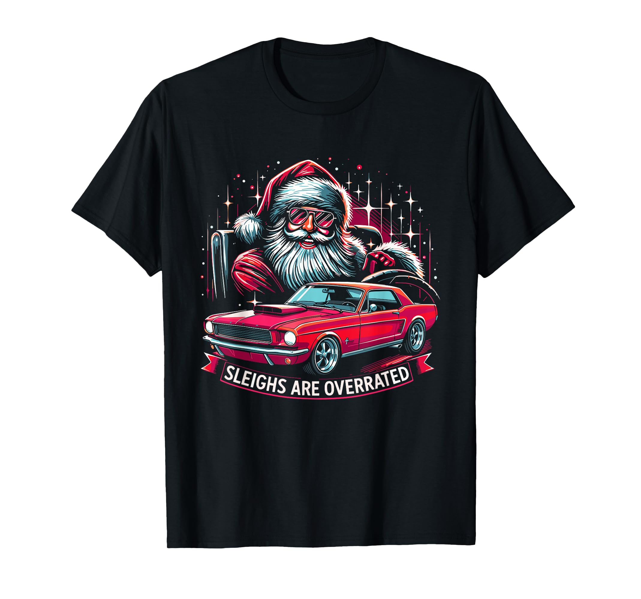 Muscle Car Santa Hotrod V8 Enthusiast T-Shirt - Novelty Apparel Men Women - T-Shirt, Sweatshirt, Hoodie