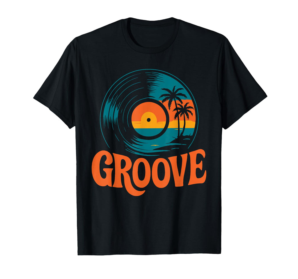 Groove Vinyl Sunset Record Music T-Shirt - Minimalist Print Men Women - T-Shirt, Sweatshirt, Hoodie