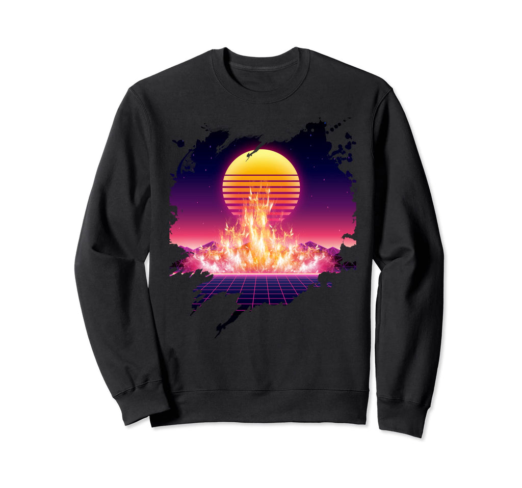 Fire Synthwave Retrowave 80S Outrun Sweatshirt - Graphic Print Unisex - T-Shirt, Sweatshirt, Hoodie