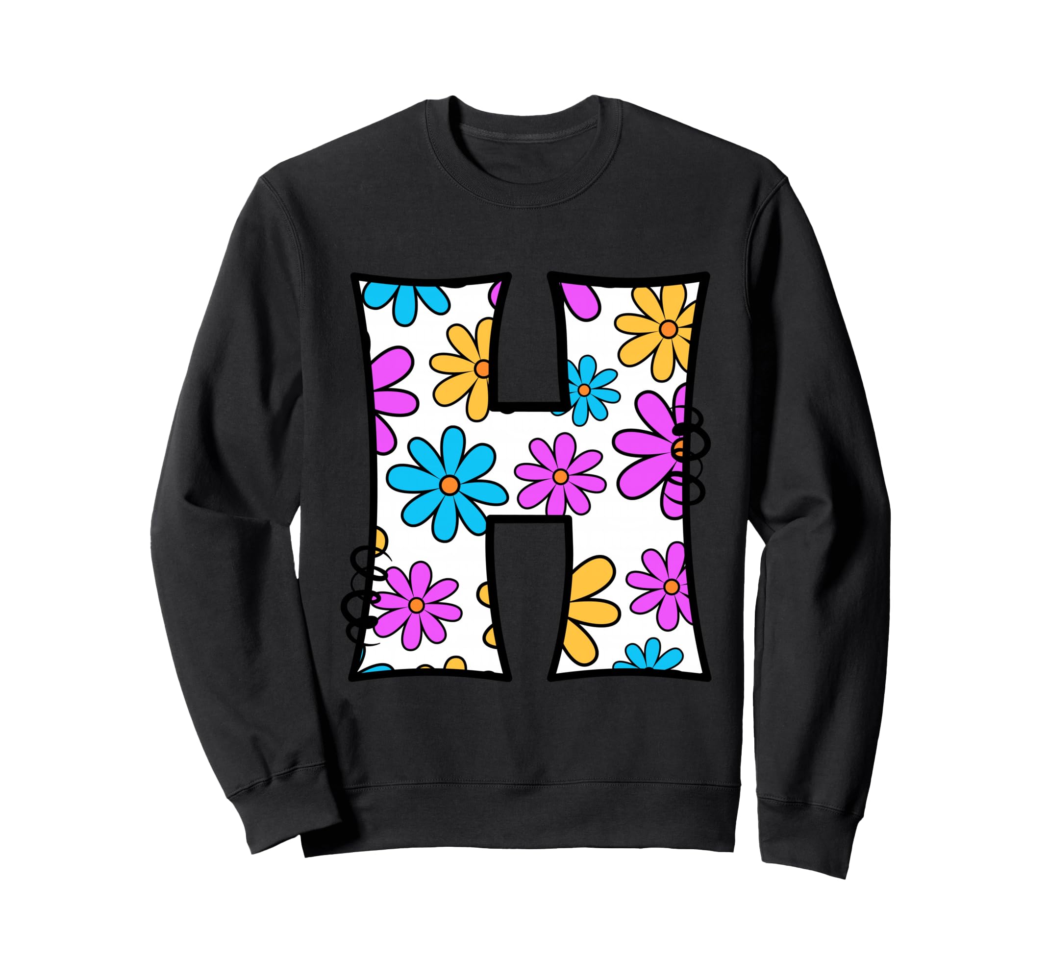 Letter H Daisy Floral Alphabet Sweatshirt - Trendy Graphic Unisex - T-Shirt, Sweatshirt, Hoodie