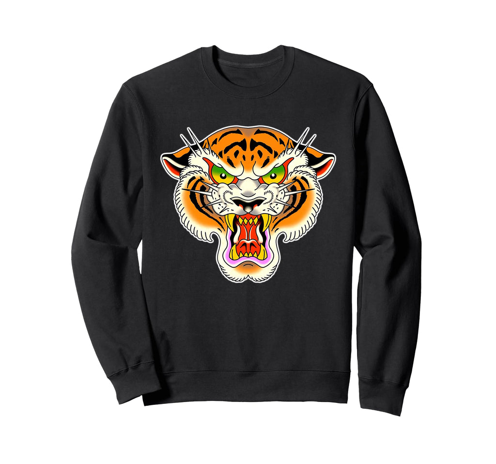 Tiger Head Traditional Tattoo Sweatshirt - Fun Novelty Design for Adults - T-Shirt, Sweatshirt, Hoodie
