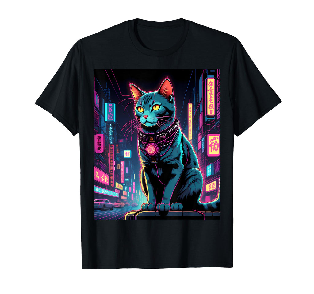 Japanese Vaporwave Cat 80S Synthwave T-Shirt - Custom Art Print Unisex - T-Shirt, Sweatshirt, Hoodie