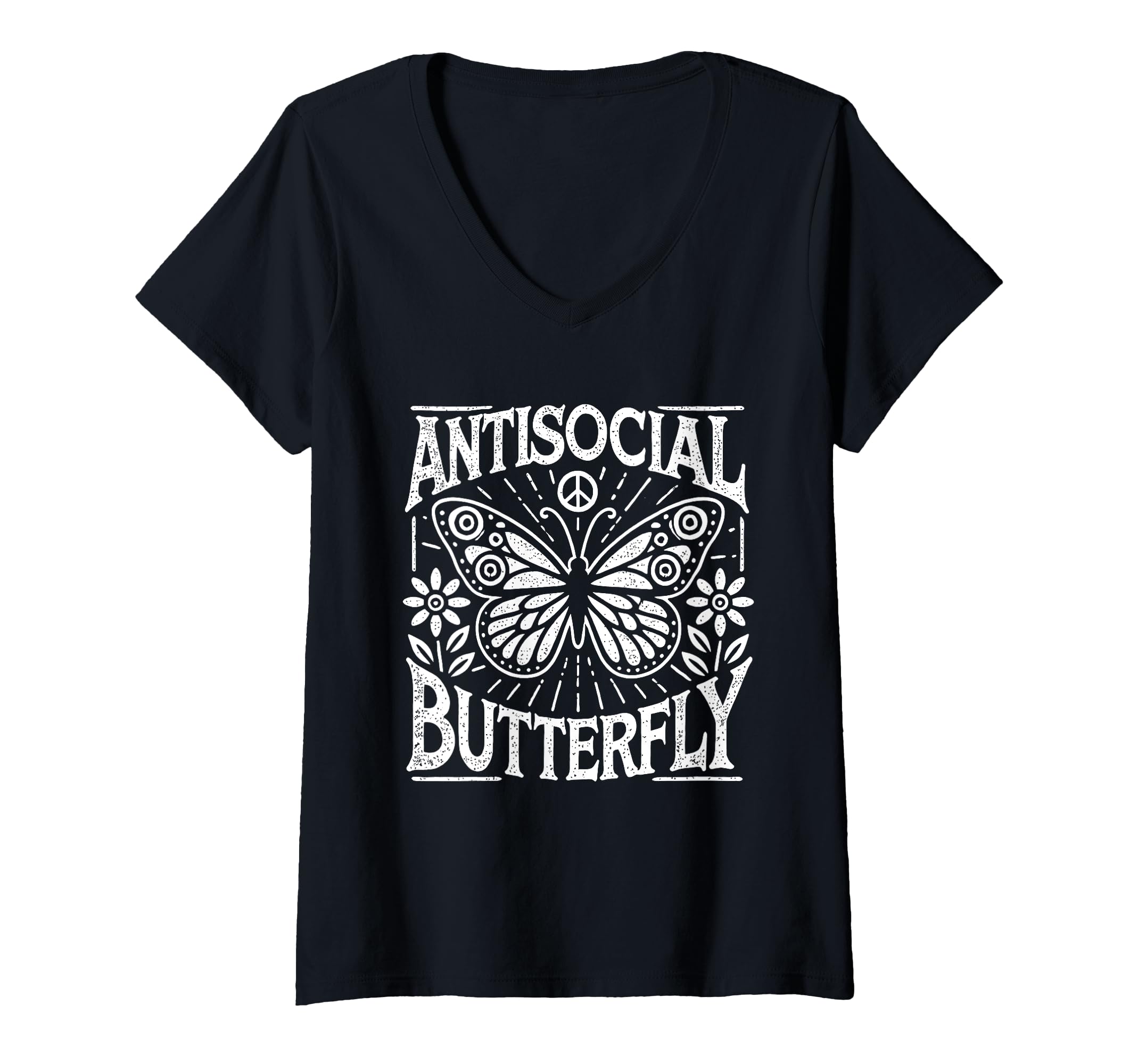 Womens Antisocial Butterfly V Neck T-Shirt - Custom Art Print Unisex - T-Shirt, Sweatshirt, Hoodie