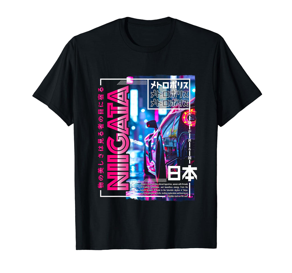 Niigata City 80S Synthwave Racing Car T-Shirt - Unique Graphic for Adults - T-Shirt, Sweatshirt, Hoodie