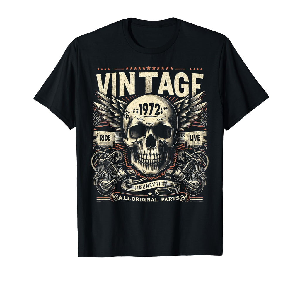 1972 Born 1972 Birthday Skull Biker T-Shirt - Minimalist Print Unisex - T-Shirt, Sweatshirt, Hoodie