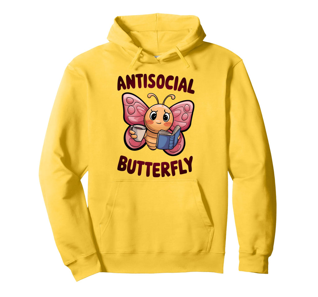 Groovy Anti Social Butterfly Ironic Hoodie - Aesthetic Graphic for Adults - T-Shirt, Sweatshirt, Hoodie