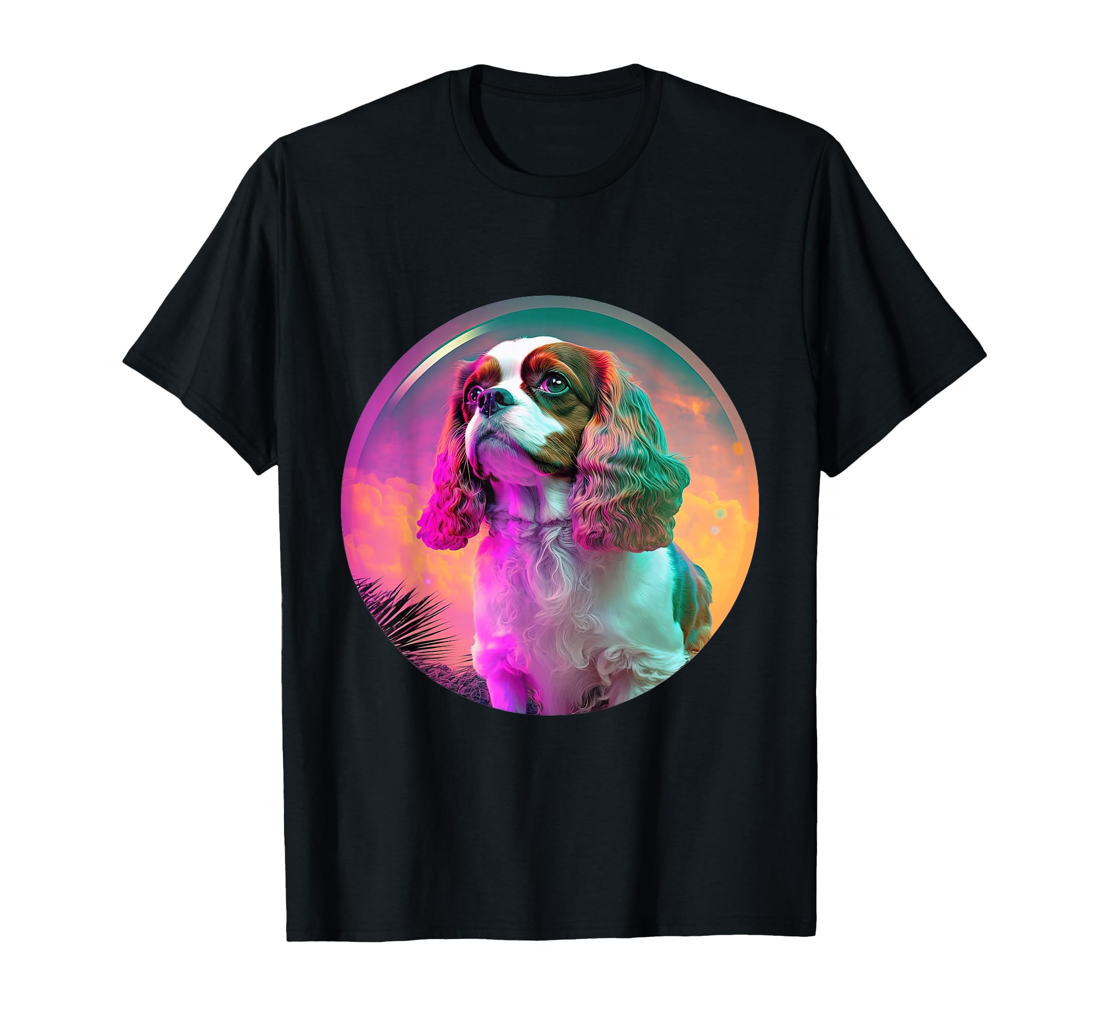 Cavalier King Charles Spaniel Synthwave T-Shirt - Graphic Print Men Women - T-Shirt, Sweatshirt, Hoodie
