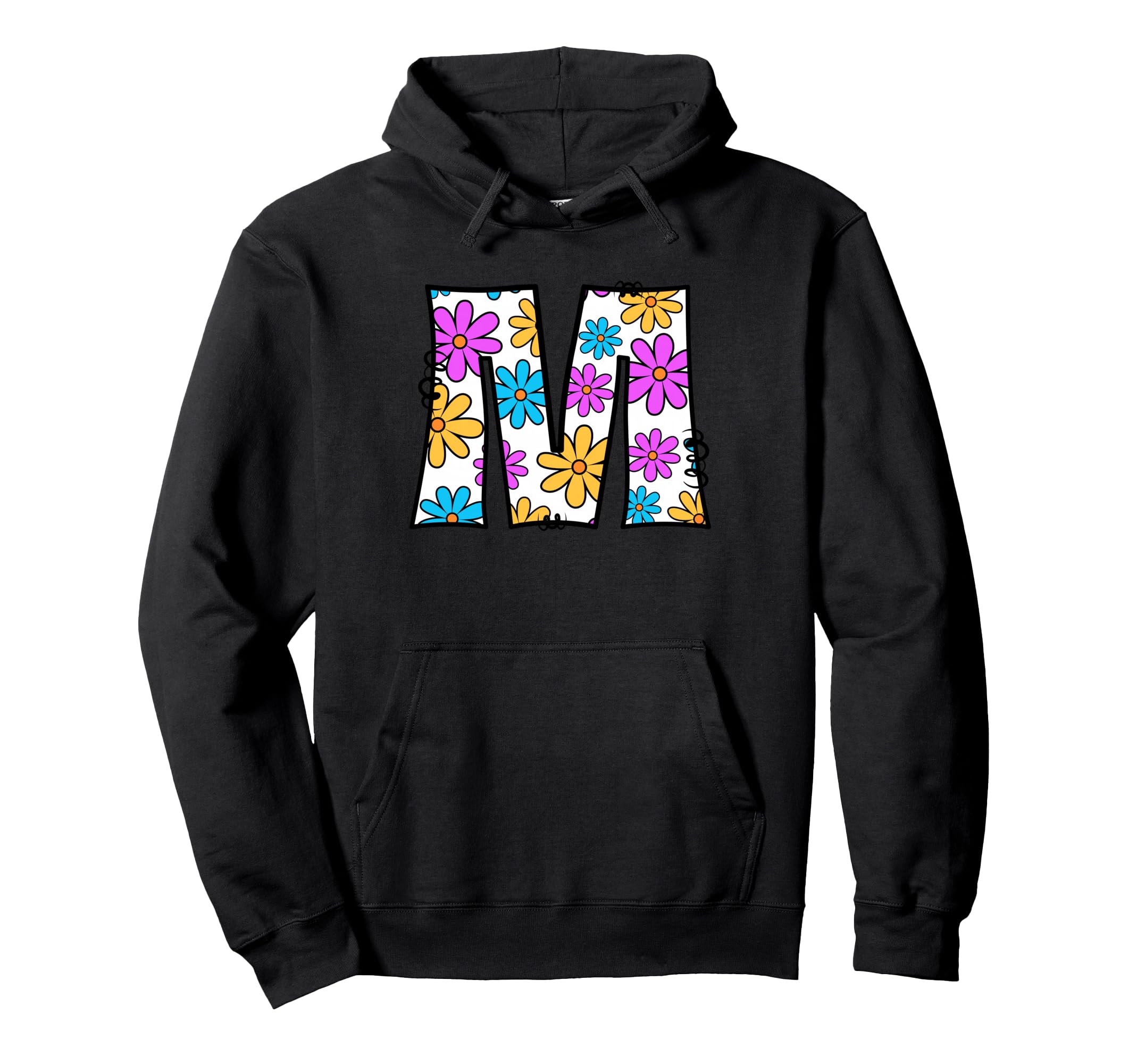 Letter M Floral Daisy Alphabet Hoodie - Streetwear Style for Adults - T-Shirt, Sweatshirt, Hoodie