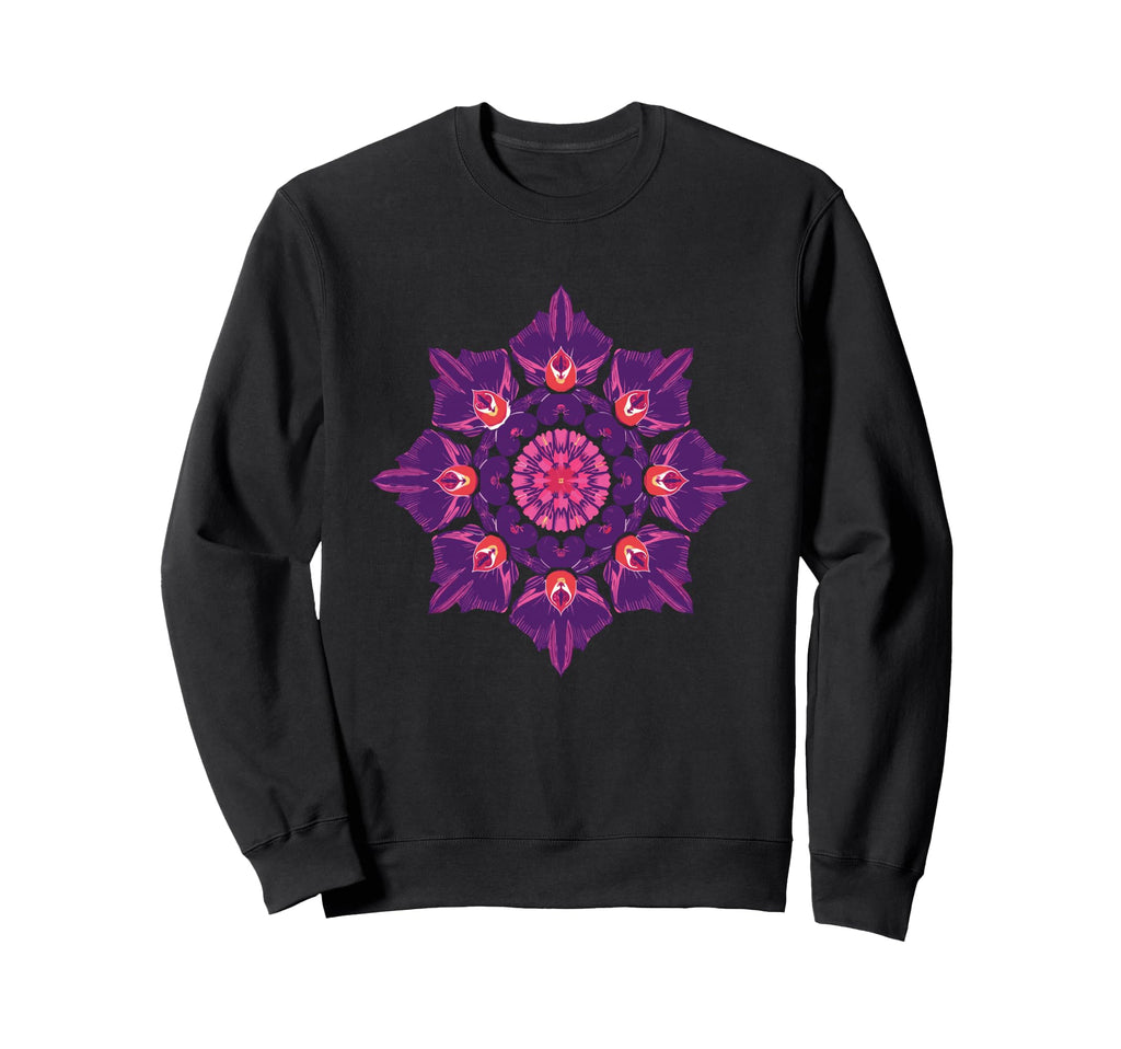 Purple Orchid Mandala Floral Yoga Sweatshirt - Unique Graphic Unisex - T-Shirt, Sweatshirt, Hoodie