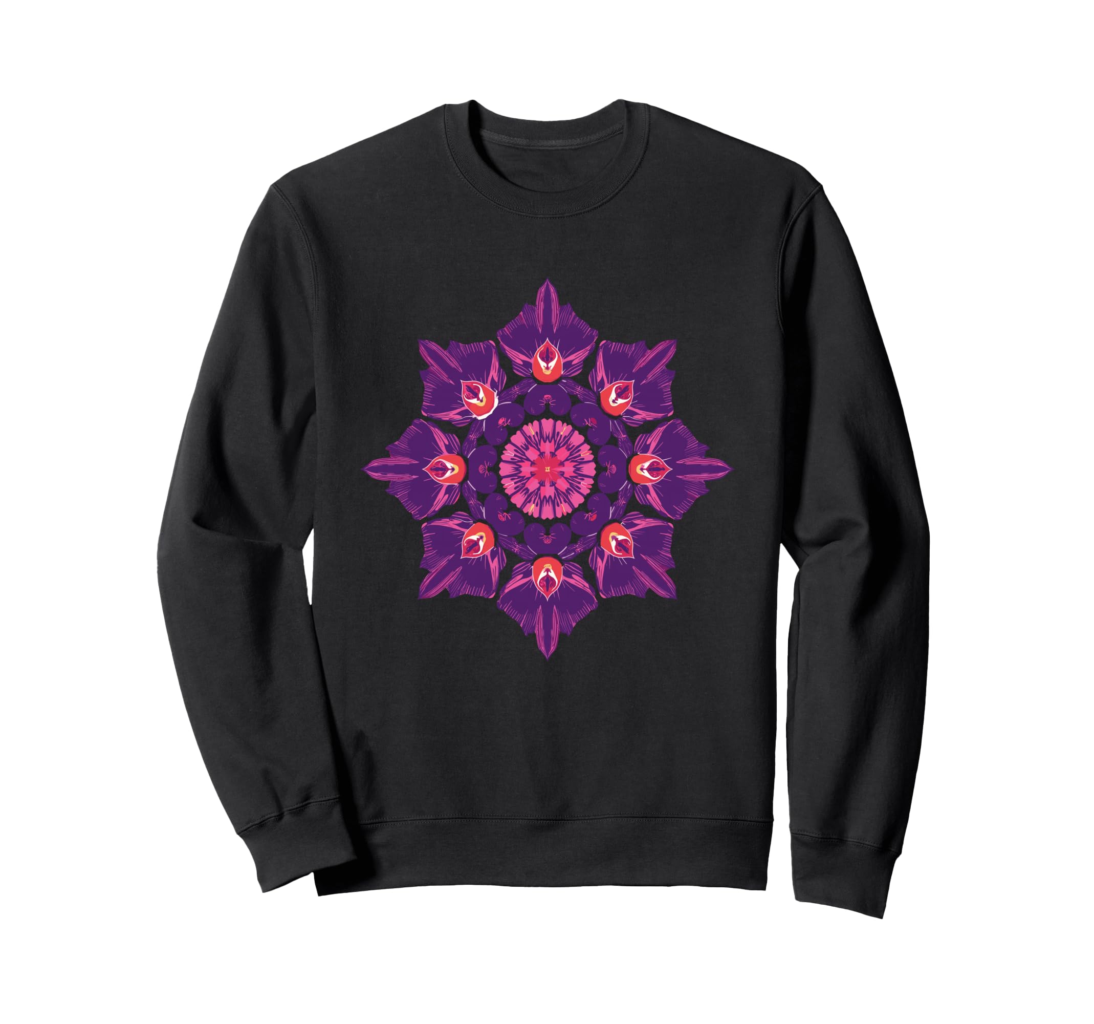 Purple Orchid Mandala Floral Yoga Sweatshirt - Unique Graphic Unisex - T-Shirt, Sweatshirt, Hoodie
