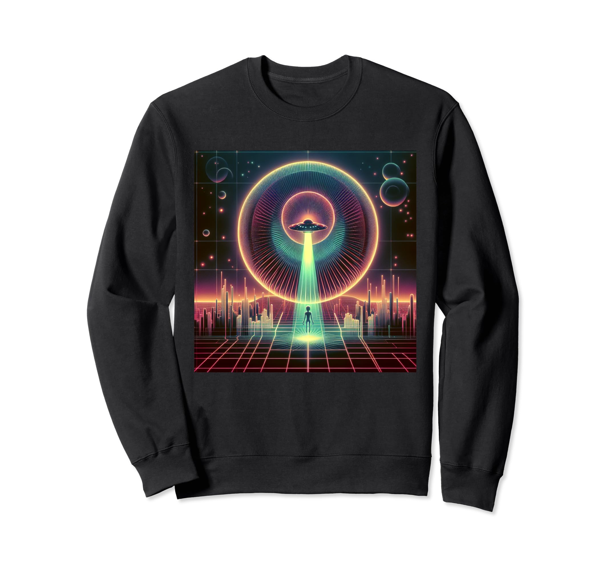 Synthwave Vaporwave Spaceship 80S Sweatshirt - Graphic Print Men Women - T-Shirt, Sweatshirt, Hoodie