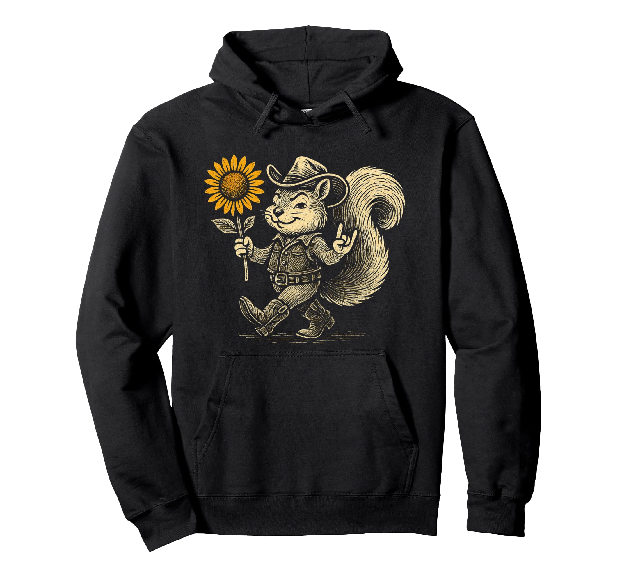 Cowboy Squirrel Sunflower Western Hoodie - Unique Graphic for Adults - T-Shirt, Sweatshirt, Hoodie
