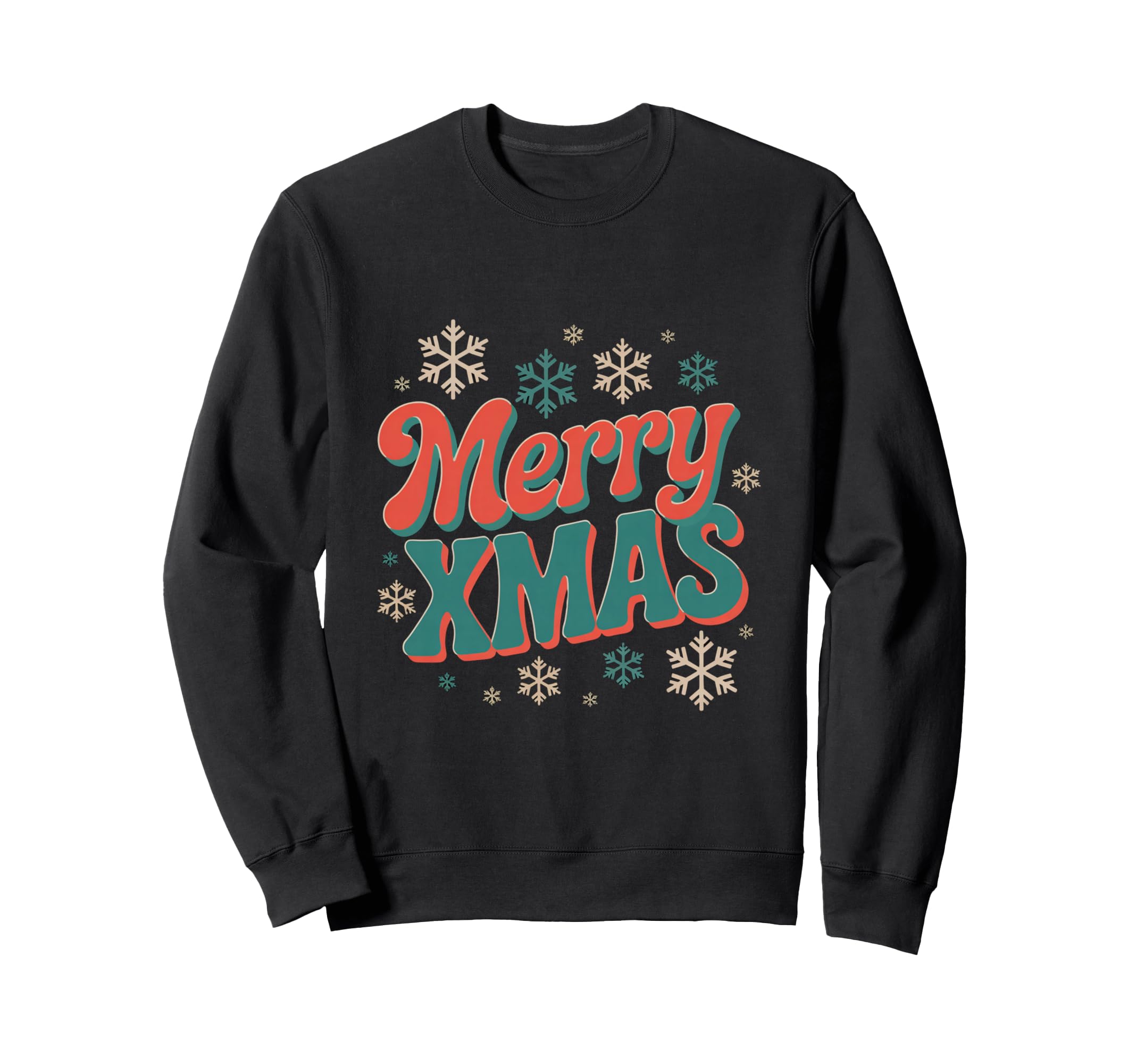Merry Typography Snowflakes Sweatshirt - Custom Art Print Unisex - T-Shirt, Sweatshirt, Hoodie
