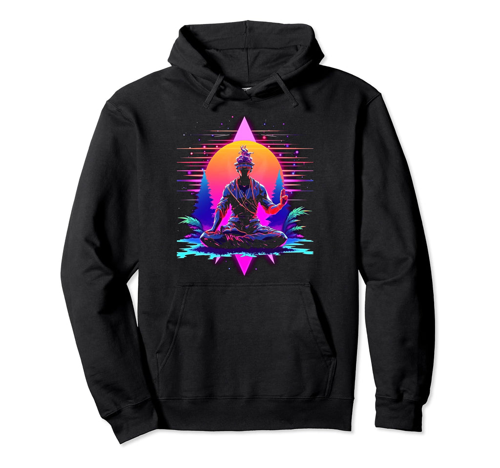 Synthwave Alien Buddha Cyberpunk 80S Hoodie - Custom Art Print for Adults - T-Shirt, Sweatshirt, Hoodie