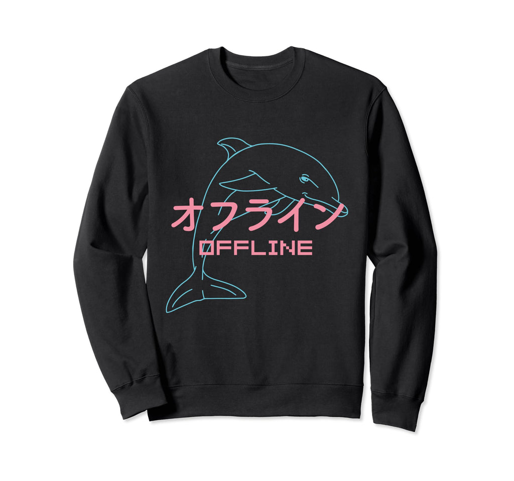 Japanese Vaporwave Offline Dolphin Sweatshirt - Trendy Graphic for Adults - T-Shirt, Sweatshirt, Hoodie