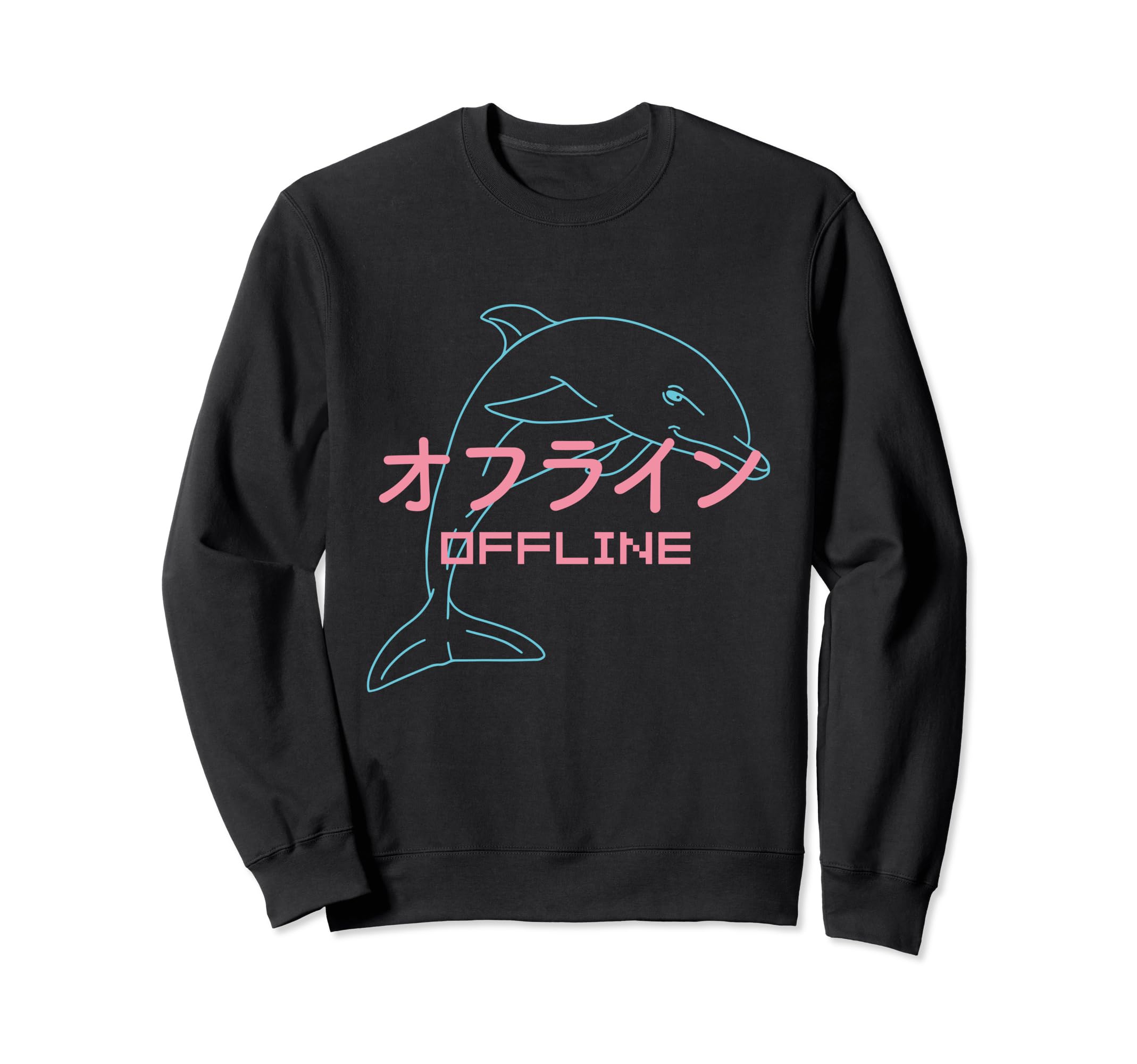Japanese Vaporwave Offline Dolphin Sweatshirt - Trendy Graphic for Adults - T-Shirt, Sweatshirt, Hoodie