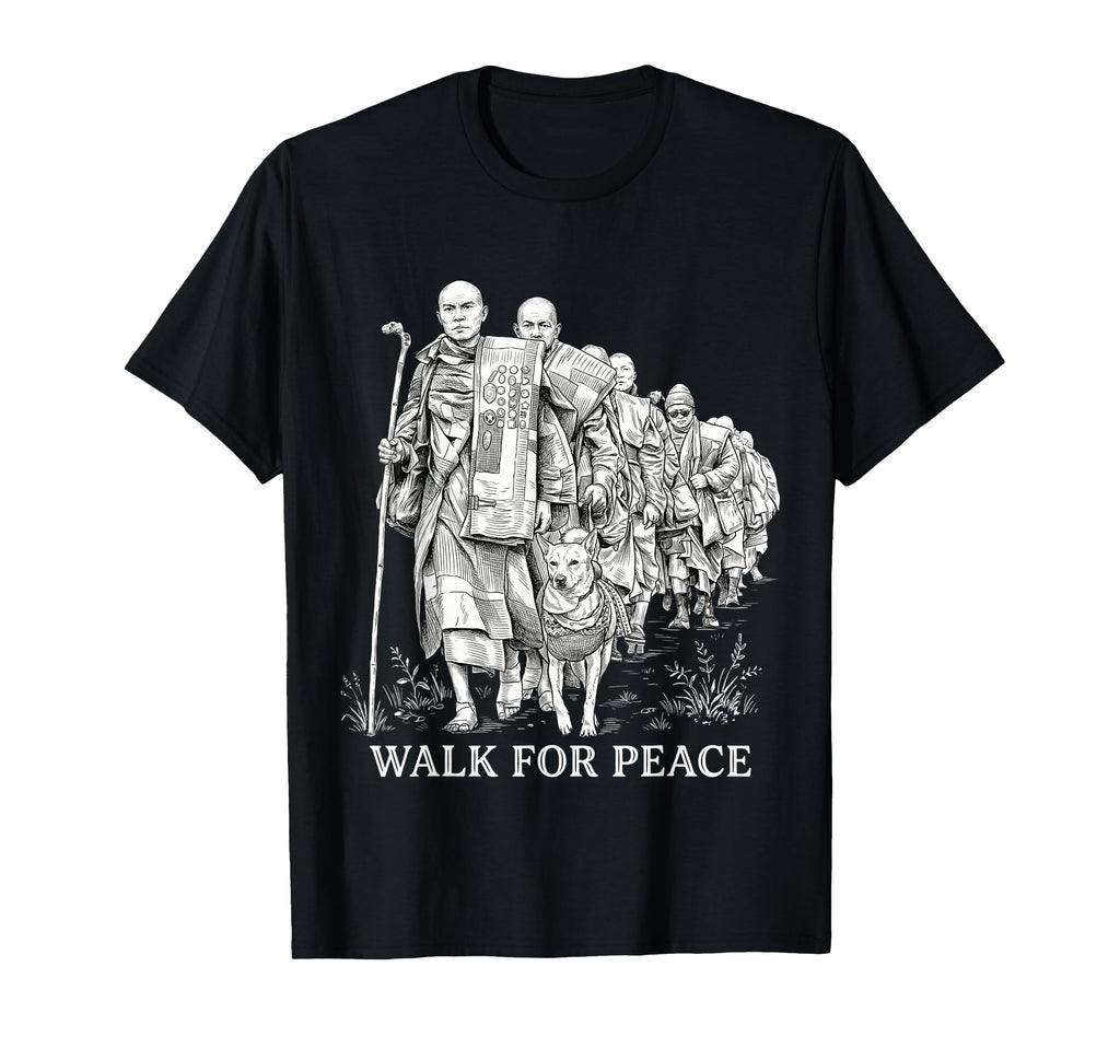 Peaceful Walk Peace Monks Aloka Dog Path T-Shirt - Aesthetic Graphic Unisex - T-Shirt, Sweatshirt, Hoodie