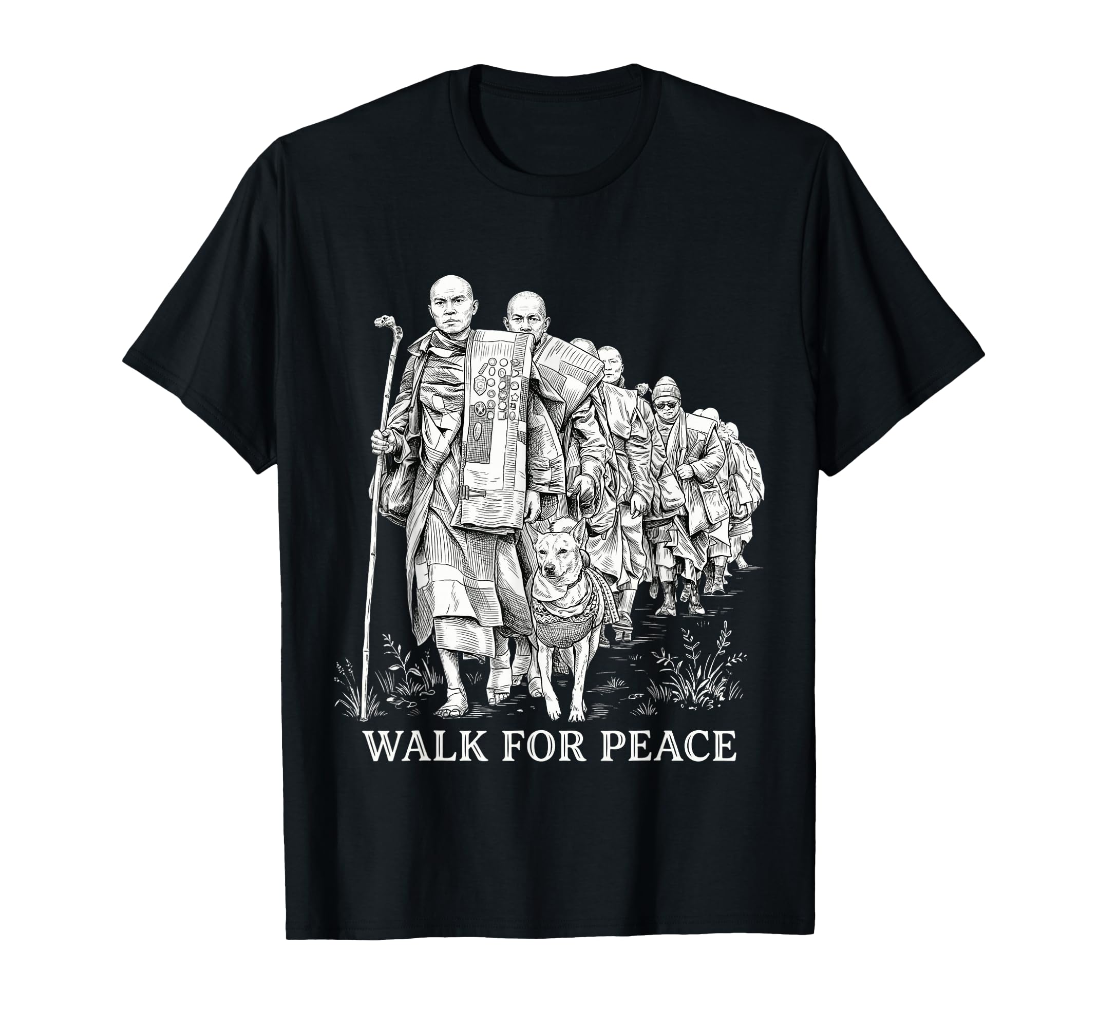 Peaceful Walk Peace Monks Aloka Dog Path T-Shirt - Aesthetic Graphic Unisex - T-Shirt, Sweatshirt, Hoodie