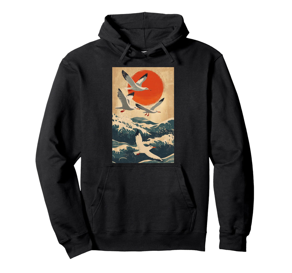 Flying Seagulls Sea Waves Japan Hoodie - Trendy Graphic Men Women - T-Shirt, Sweatshirt, Hoodie