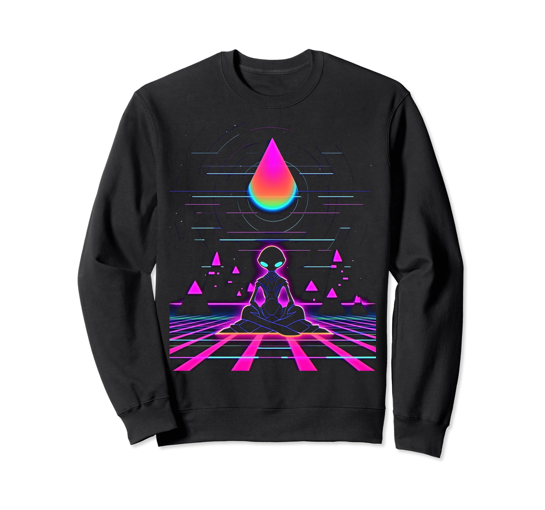 Synthwave Alien Buddha Cyberpunk Sweatshirt - Custom Art Print for Adults - T-Shirt, Sweatshirt, Hoodie