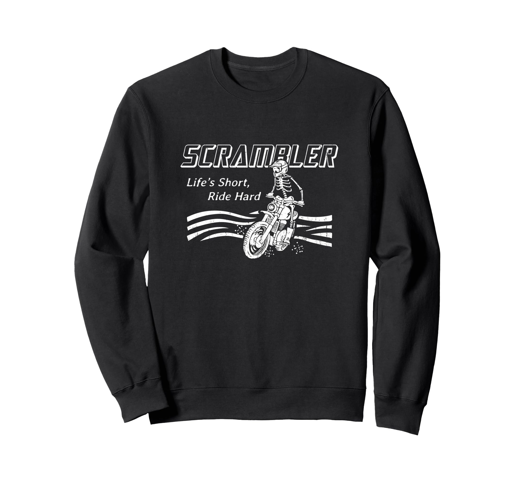 Scrambler Motorcycle Skeleton Rider Sweatshirt - Minimalist Print Unisex - T-Shirt, Sweatshirt, Hoodie