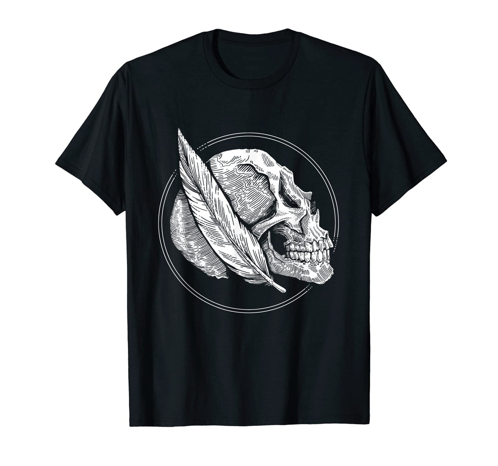 Skull Feather Gothic Blackwork T-Shirt - Trendy Graphic Men Women - T-Shirt, Sweatshirt, Hoodie