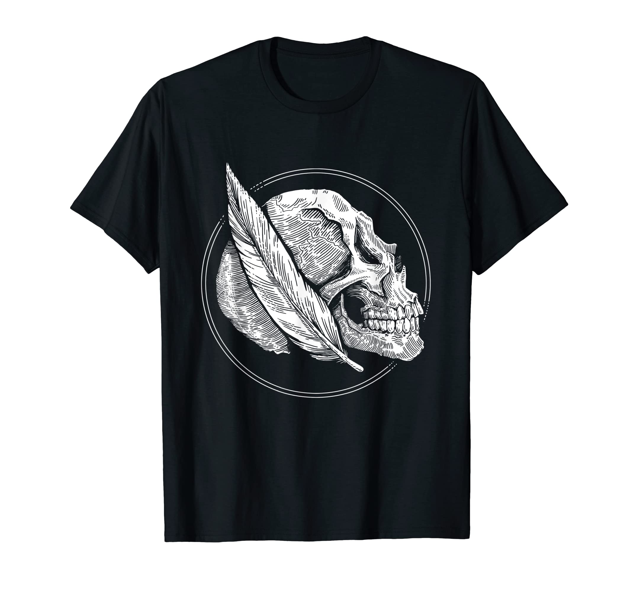 Skull Feather Gothic Blackwork T-Shirt - Trendy Graphic Men Women - T-Shirt, Sweatshirt, Hoodie