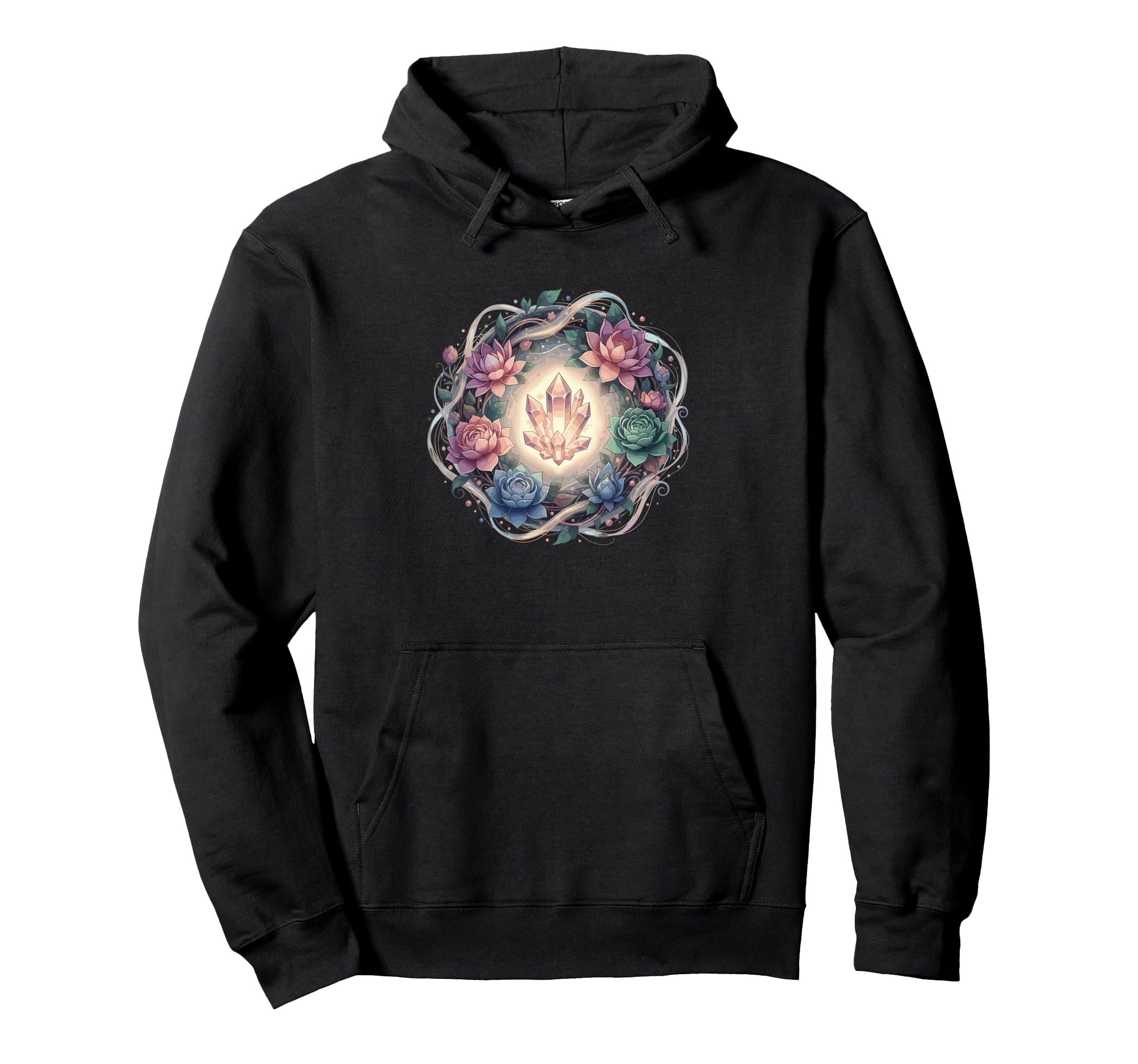 Radiant Healing Crystal Lotus Succulent Hoodie - Trendy Graphic for Adults - T-Shirt, Sweatshirt, Hoodie