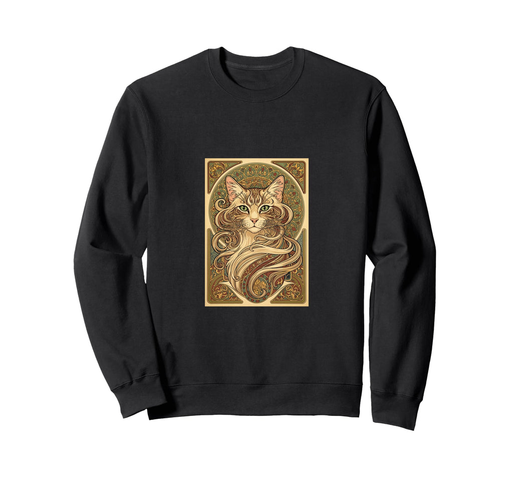 Art Nouveau Cat Feline Floral Sweatshirt - Minimalist Print Men Women - T-Shirt, Sweatshirt, Hoodie