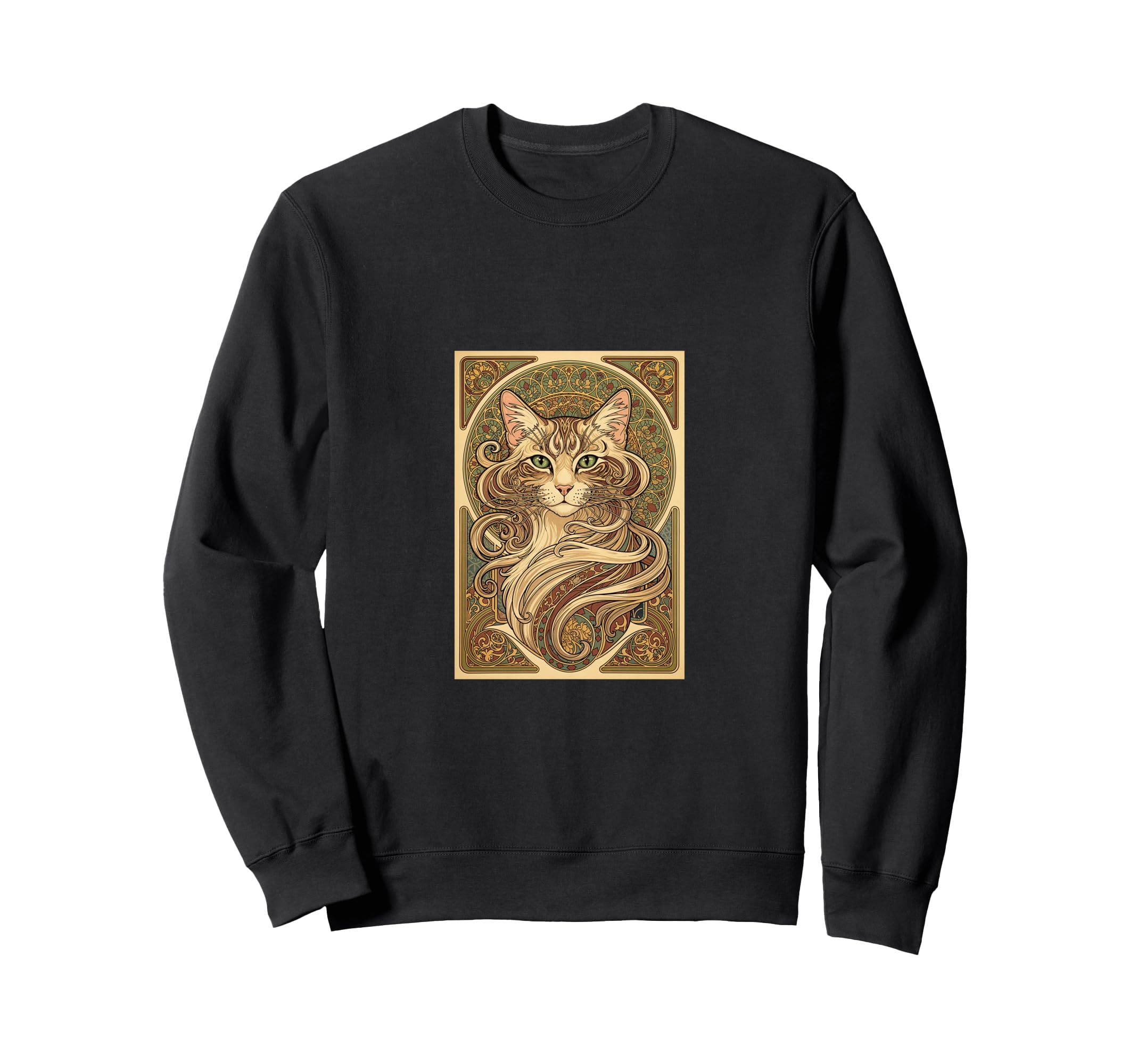 Art Nouveau Cat Feline Floral Sweatshirt - Minimalist Print Men Women - T-Shirt, Sweatshirt, Hoodie