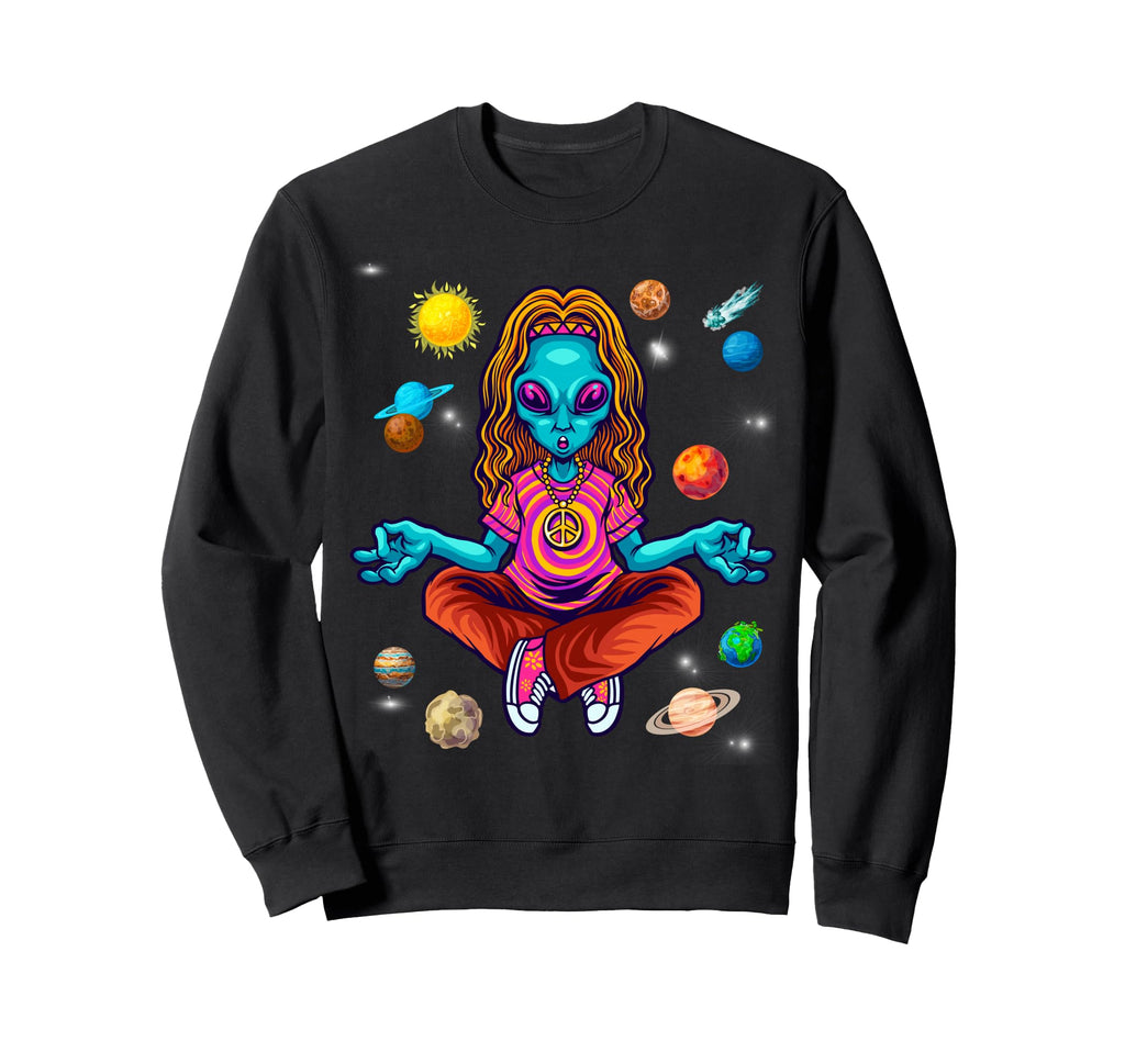 Hippie Alien Yoga Meditation Sweatshirt - Fun Novelty Design for Adults - T-Shirt, Sweatshirt, Hoodie