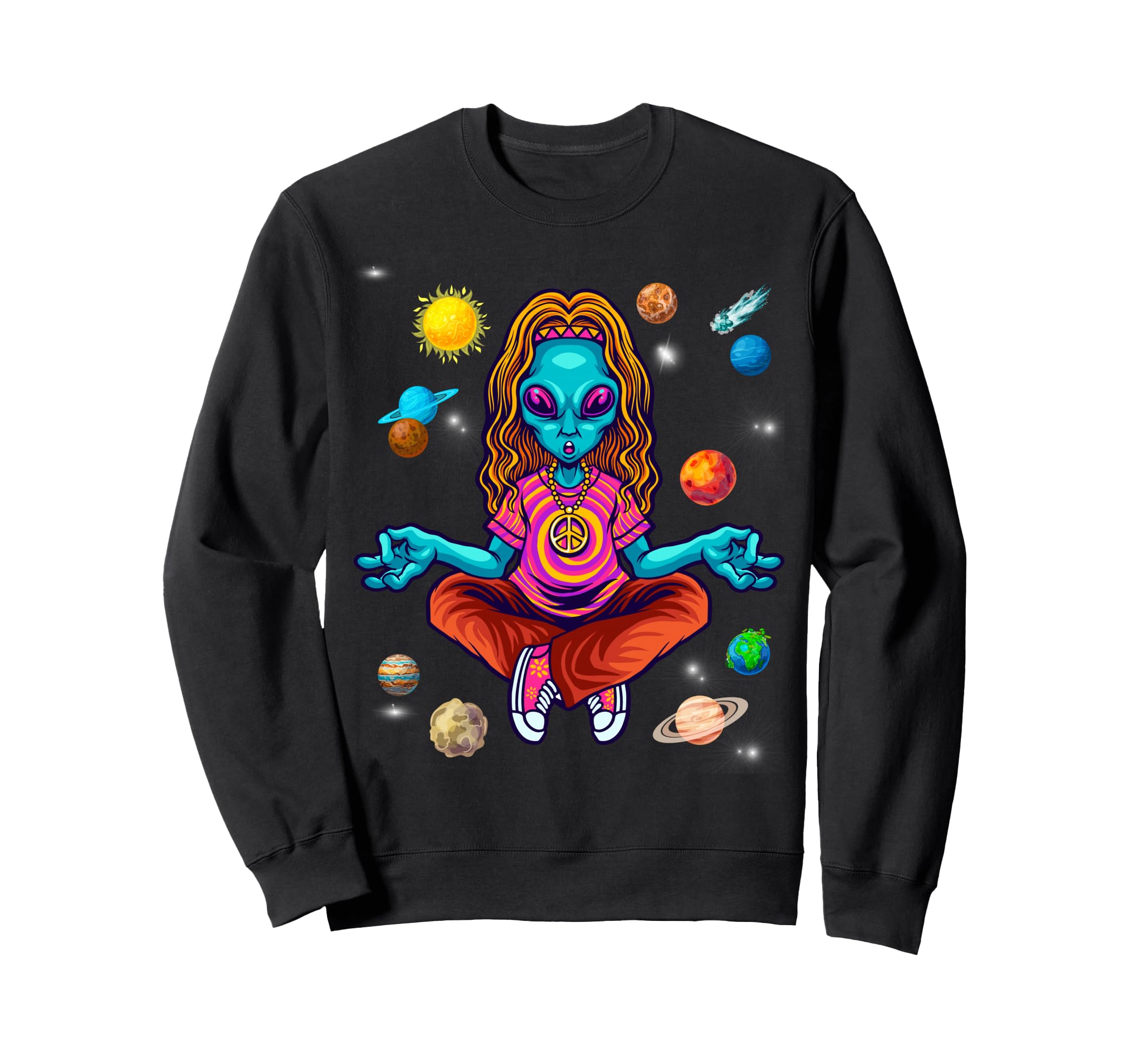 Hippie Alien Yoga Meditation Sweatshirt - Fun Novelty Design for Adults - T-Shirt, Sweatshirt, Hoodie