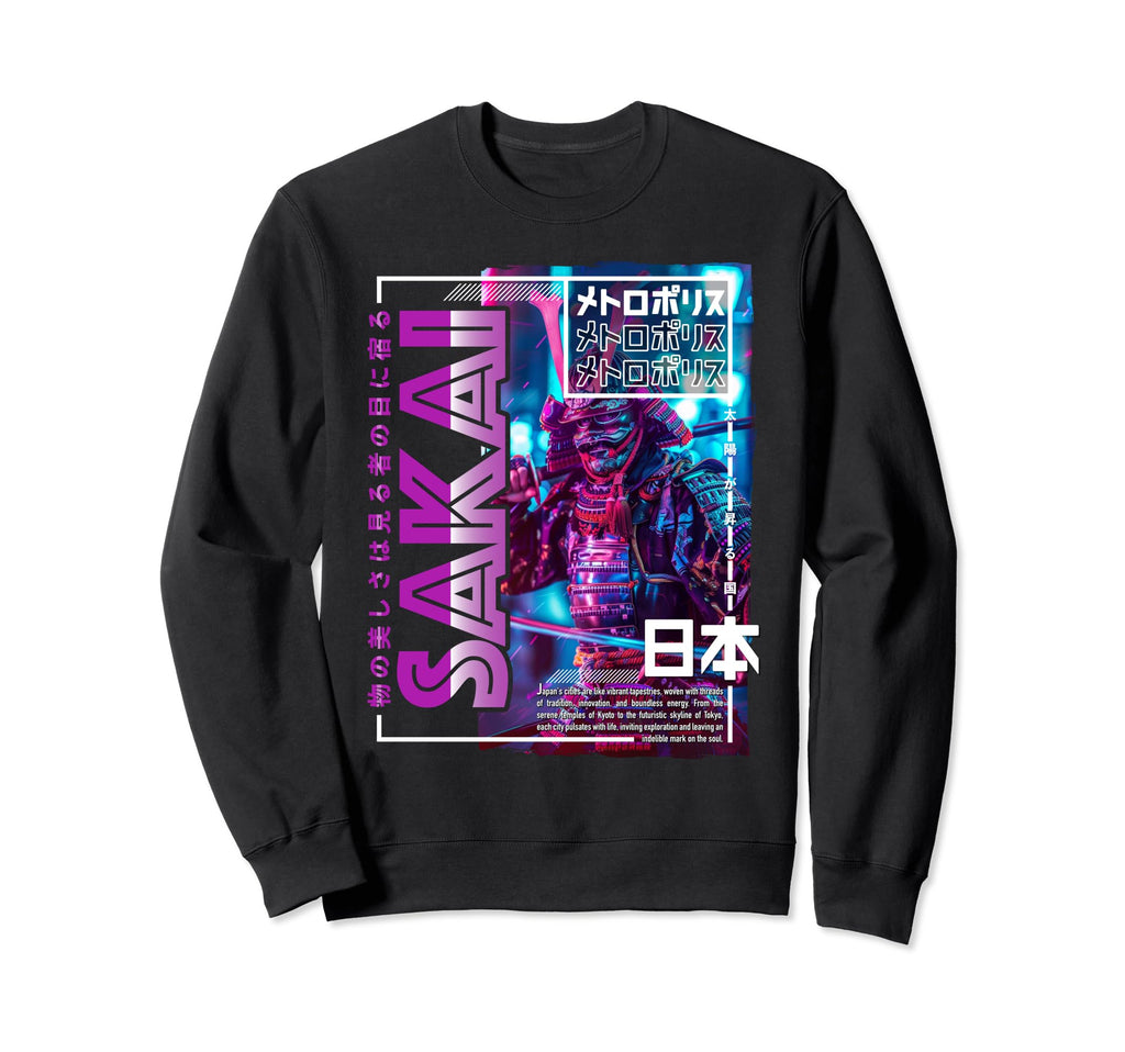 Sakai City 80S Synthwave Samurai Japan Sweatshirt - Unique Graphic Unisex - T-Shirt, Sweatshirt, Hoodie