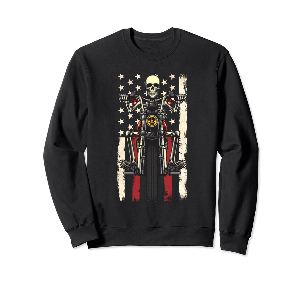Motorcycle American Flag Biker Sweatshirt - Trendy Graphic for Adults - T-Shirt, Sweatshirt, Hoodie