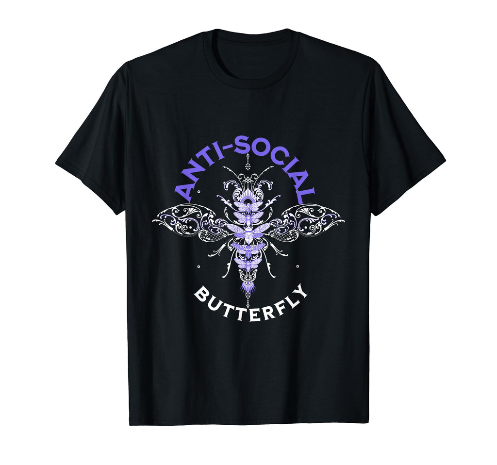 Anti Social Butterfly Moth Gift Dark T-Shirt - Minimalist Print Unisex - T-Shirt, Sweatshirt, Hoodie