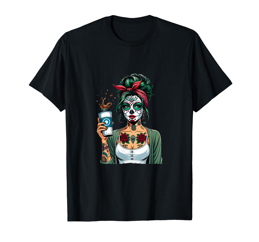 Diva Coffee Skull Make Up Pin Up T-Shirt - Casual Everyday Wear Men Women - T-Shirt, Sweatshirt, Hoodie