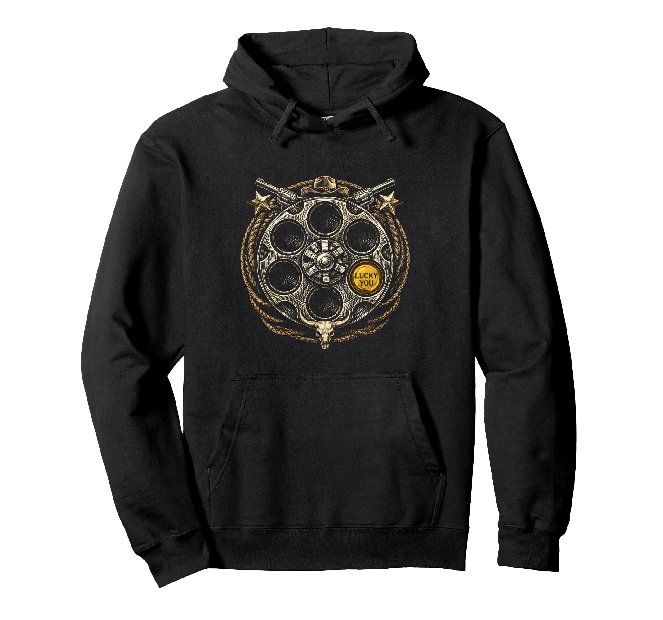 Revolver Gun Cylinder Western Cowboy Lucky Hoodie - Novelty Apparel Unisex - T-Shirt, Sweatshirt, Hoodie