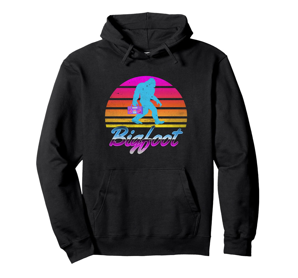 80S Bigfoot Sasquatch Boombox Sunset Hoodie - Novelty Apparel Men Women - T-Shirt, Sweatshirt, Hoodie