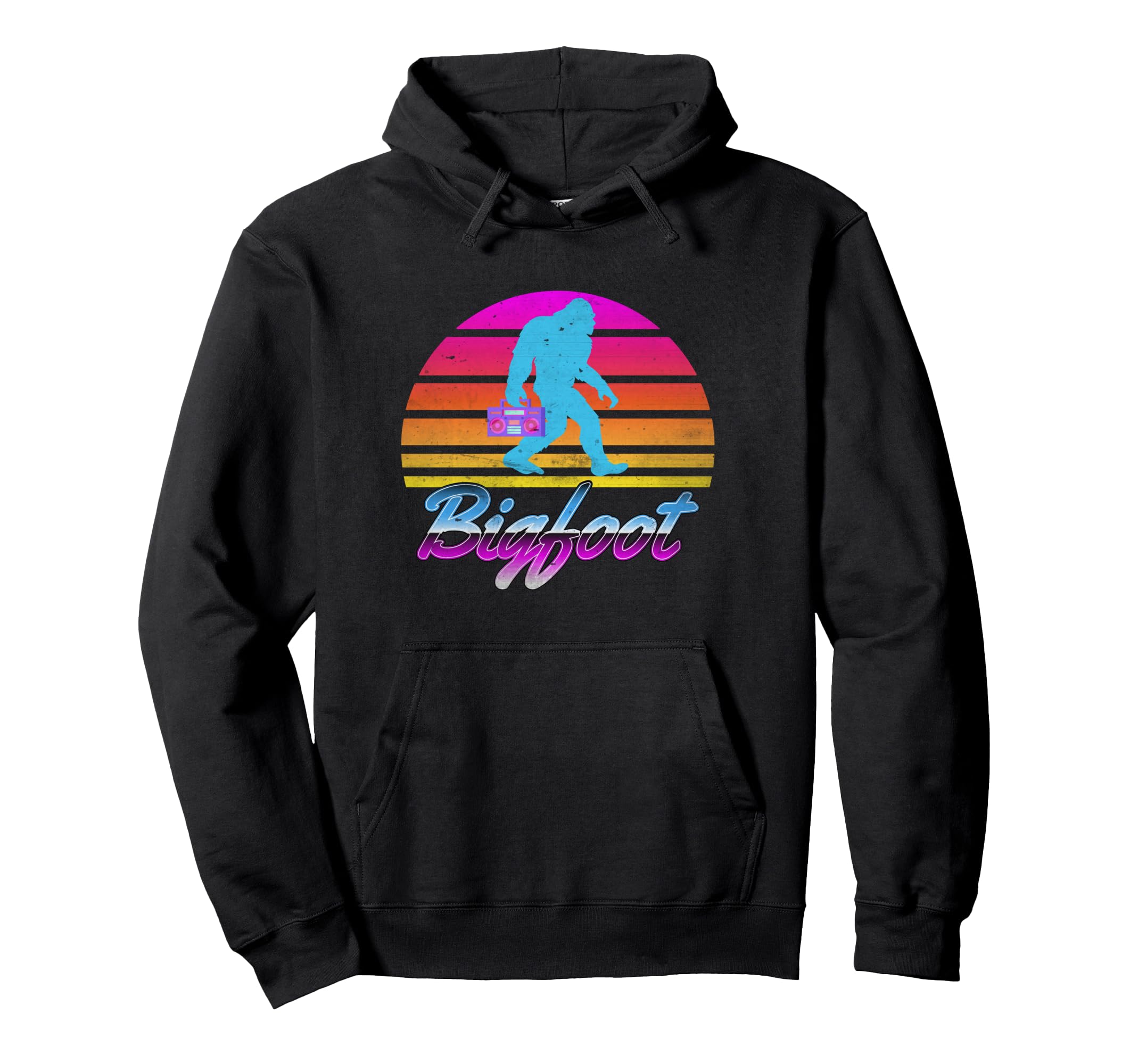 80S Bigfoot Sasquatch Boombox Sunset Hoodie - Novelty Apparel Men Women - T-Shirt, Sweatshirt, Hoodie
