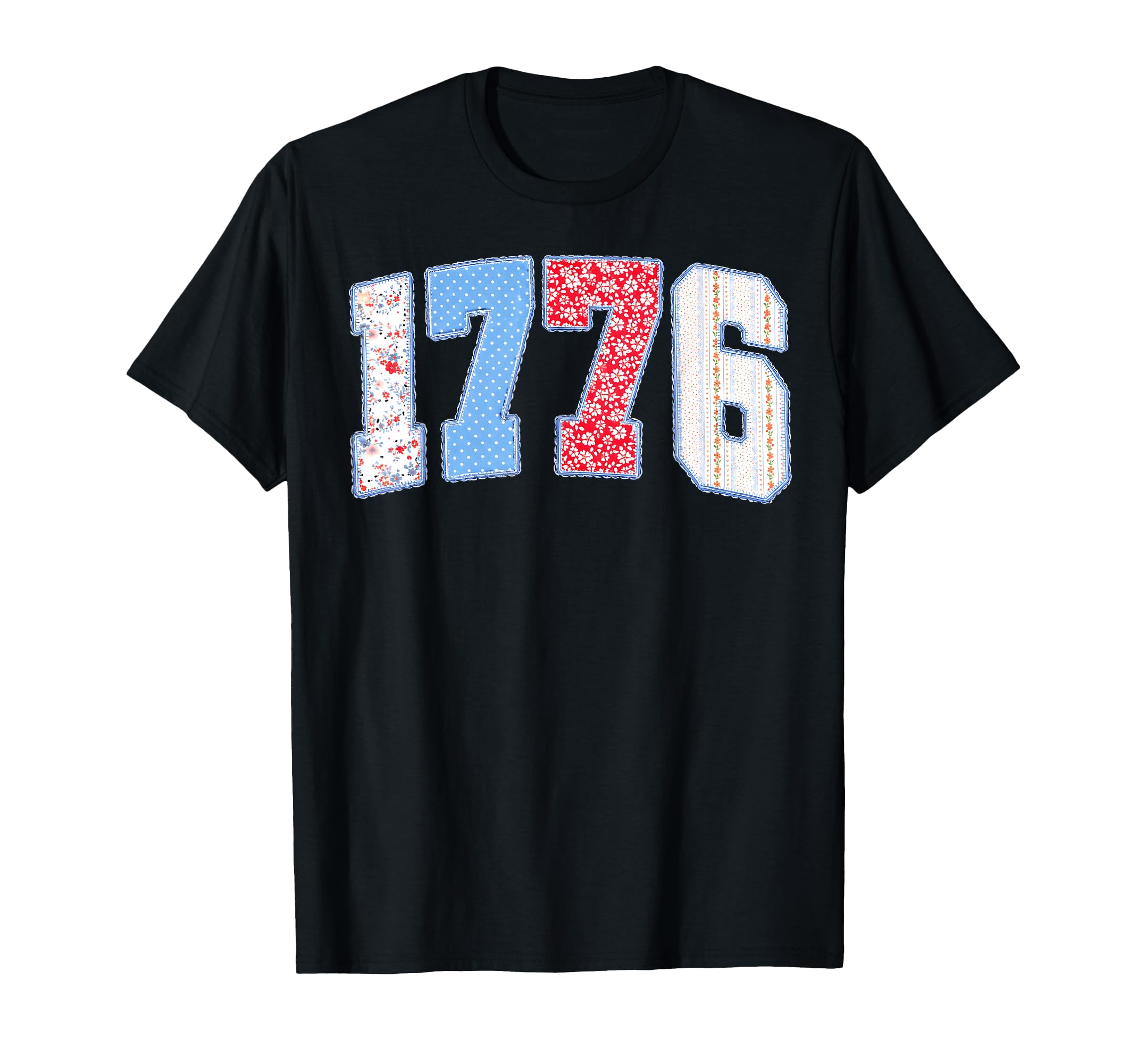 1776 Floral Patchwork Patriotic T-Shirt - Minimalist Print Men Women - T-Shirt, Sweatshirt, Hoodie