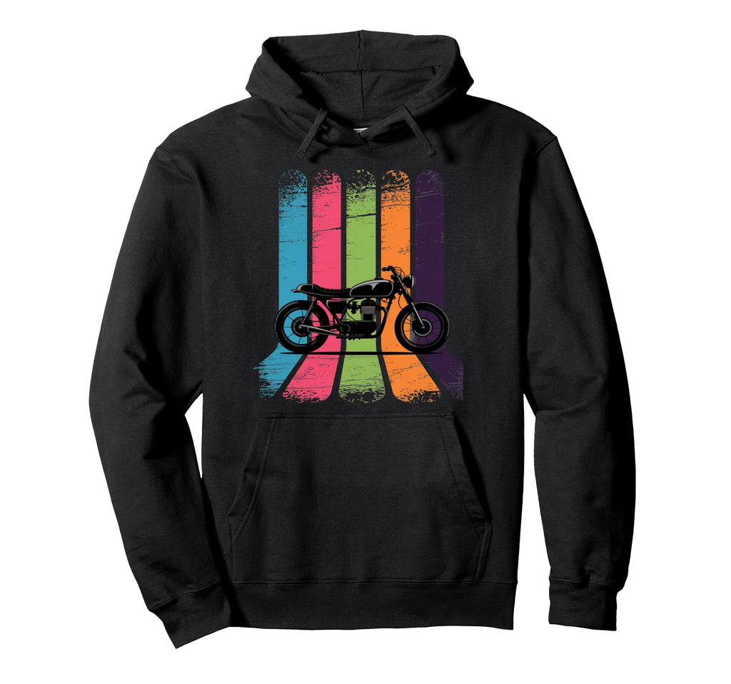 Vibrant Motorcycle Rainbow Stripes Hoodie - Fun Novelty Design Men Women - T-Shirt, Sweatshirt, Hoodie