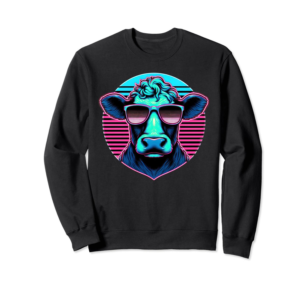 Synthwave Cow Sunglasses Sweatshirt - Streetwear Style for Adults - T-Shirt, Sweatshirt, Hoodie