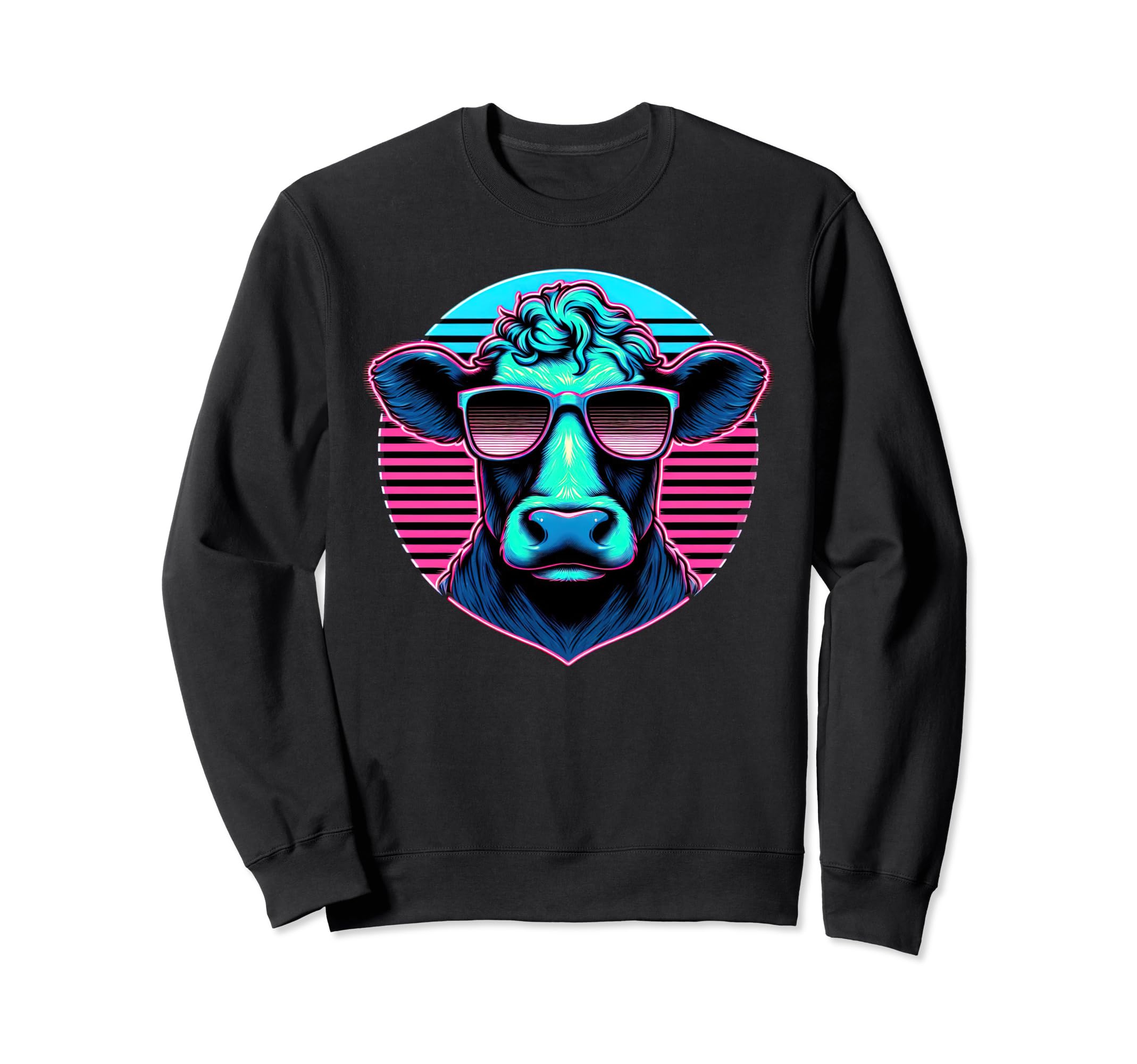 Synthwave Cow Sunglasses Retrowave Sweatshirt - Unique Graphic Men Women - T-Shirt, Sweatshirt, Hoodie