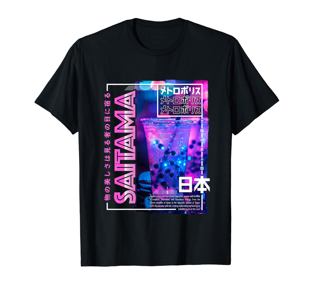 Saitama City 80S Synthwave Boba Tea Japan T-Shirt - Trendy Graphic Unisex - T-Shirt, Sweatshirt, Hoodie