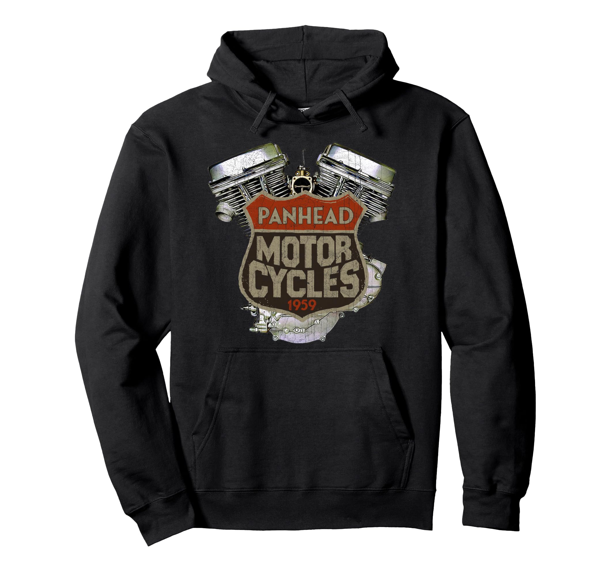 1959 Panhead Motorcycle Distressed Hoodie - Trendy Graphic for Adults - T-Shirt, Sweatshirt, Hoodie