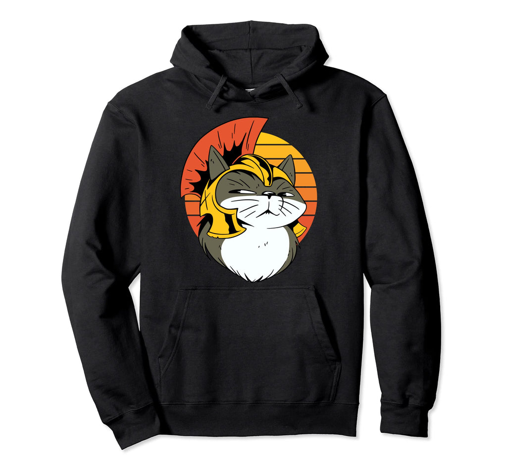 Funny Cat Wearing Roman Helmet Sunset Cat Hoodie - Trendy Graphic Men Women - T-Shirt, Sweatshirt, Hoodie