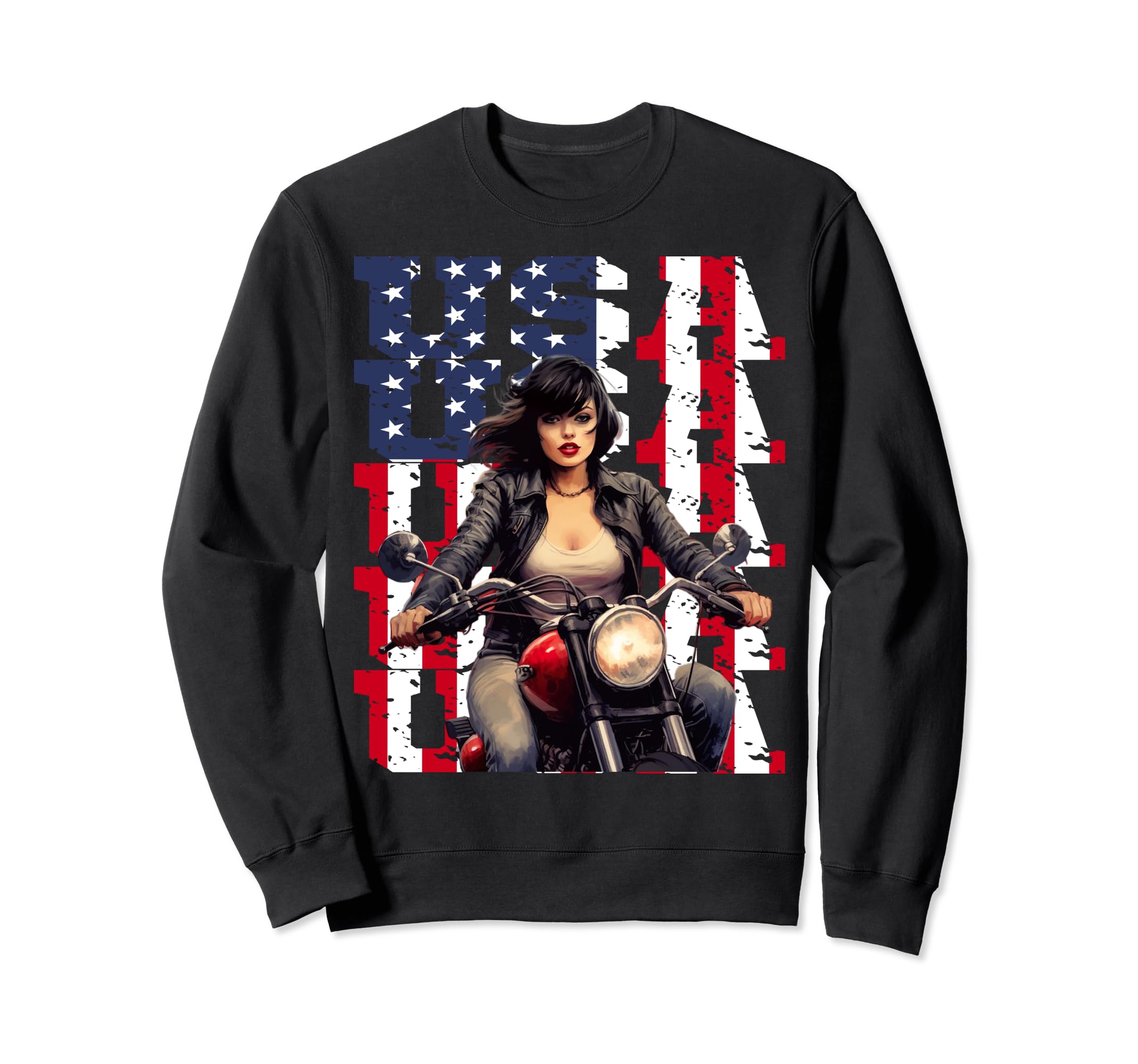 Motorcycle American Flag Helmet Sweatshirt - Fun Novelty Design Men Women - T-Shirt, Sweatshirt, Hoodie