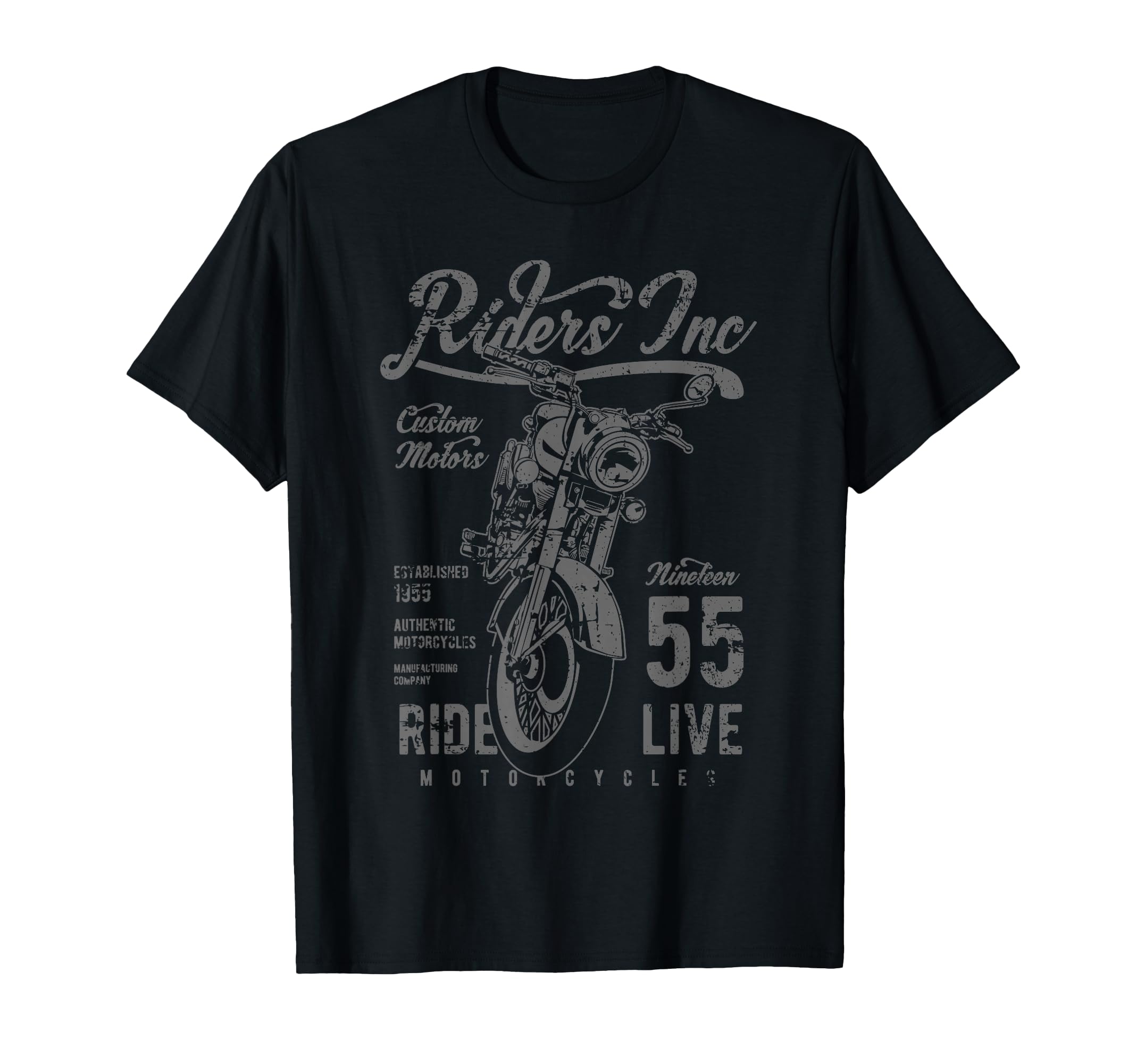 Riders Inc 1955 Motorcycle Distressed T-Shirt - Fun Novelty Design Unisex - T-Shirt, Sweatshirt, Hoodie