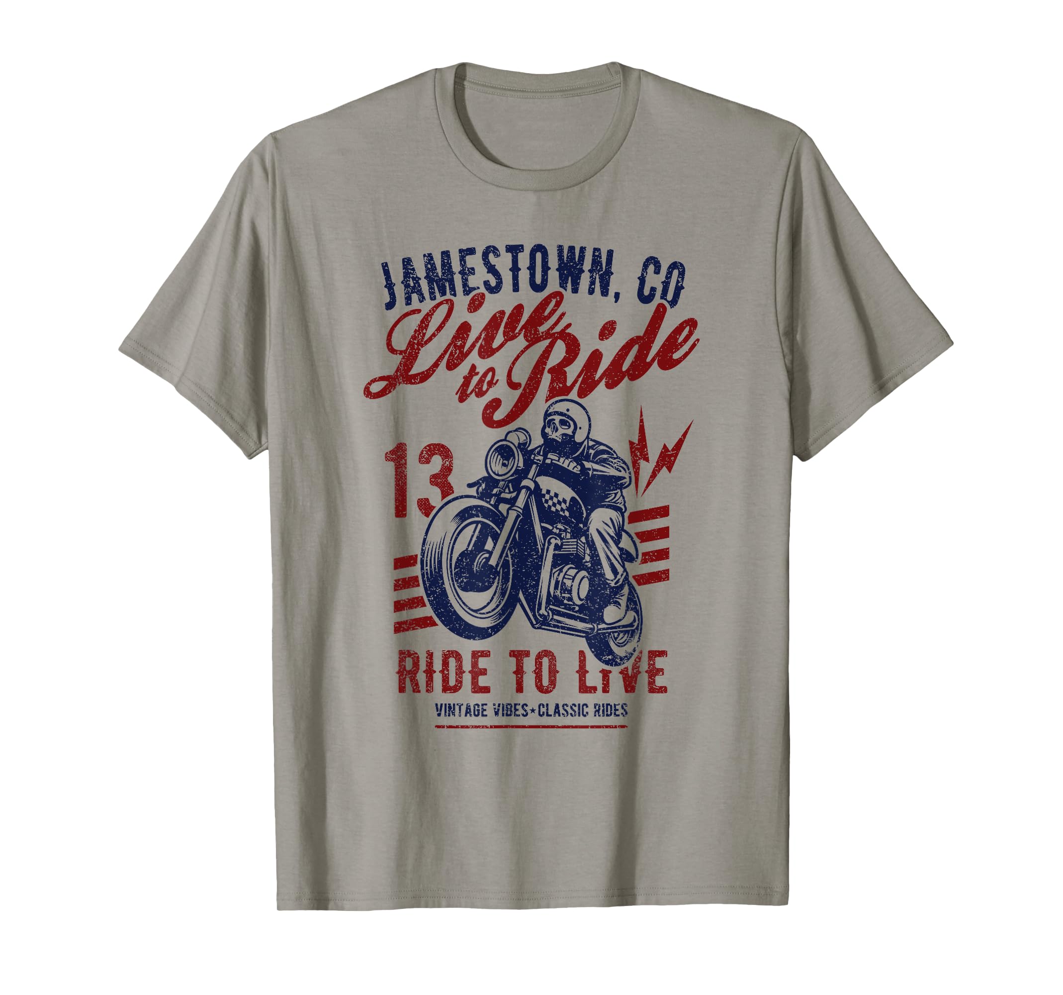 Jamestown Colorado Motorcycle Skull Rider T-Shirt - Graphic Print Men Women - T-Shirt, Sweatshirt, Hoodie